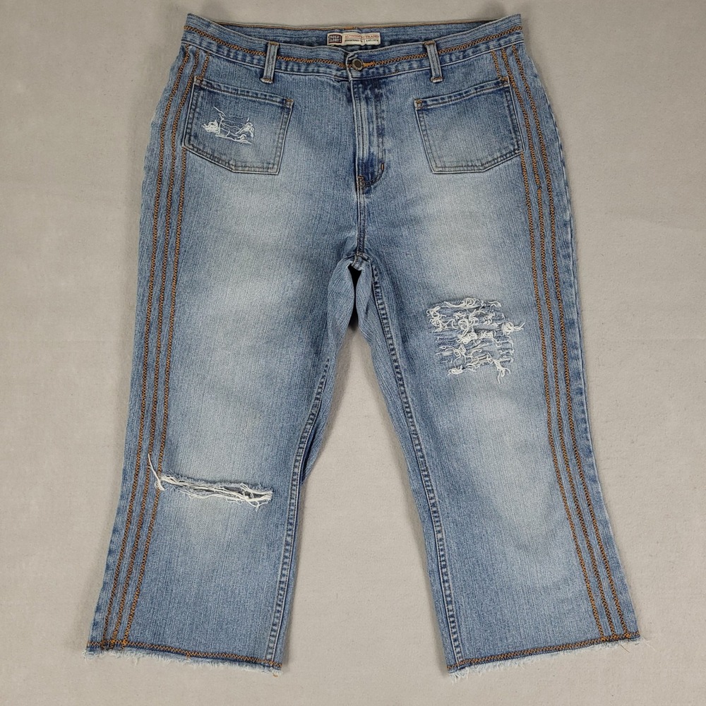 Faded Glory Capris Womens 16 Blue Distressed Straight Cotton F017149